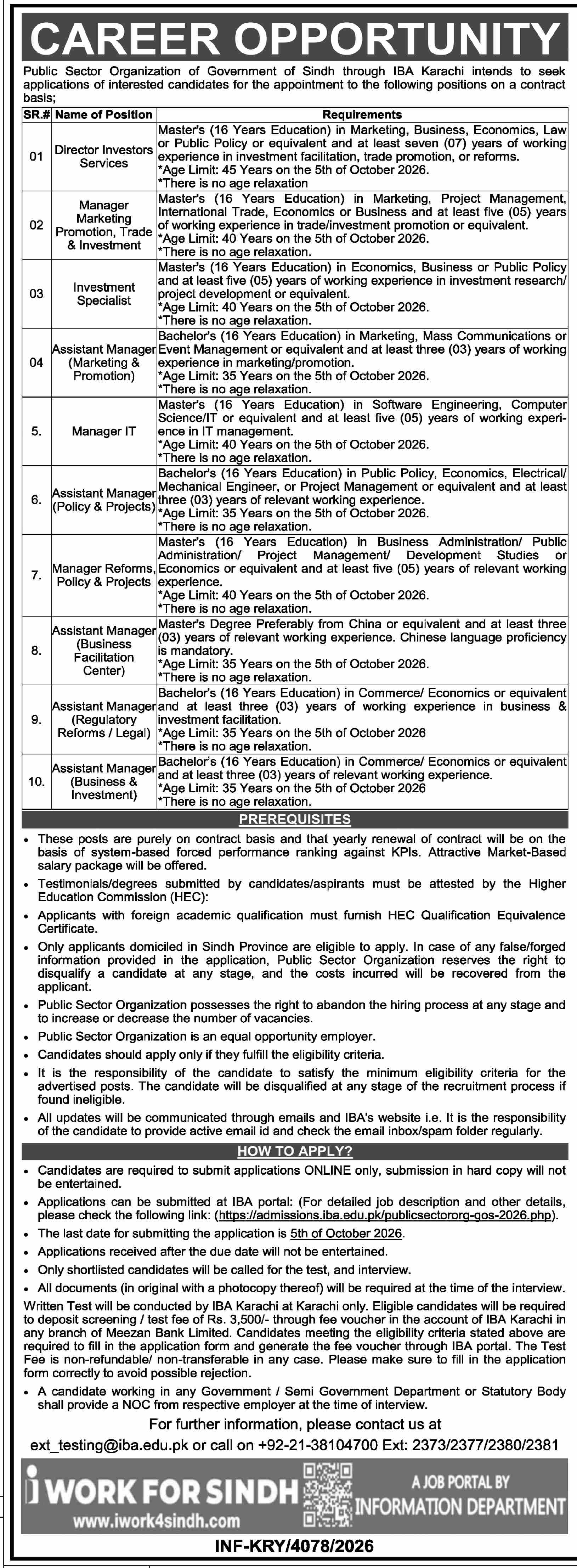 Official Government of Sindh Career Opportunity Advertisement INF-KRY/4078/2026