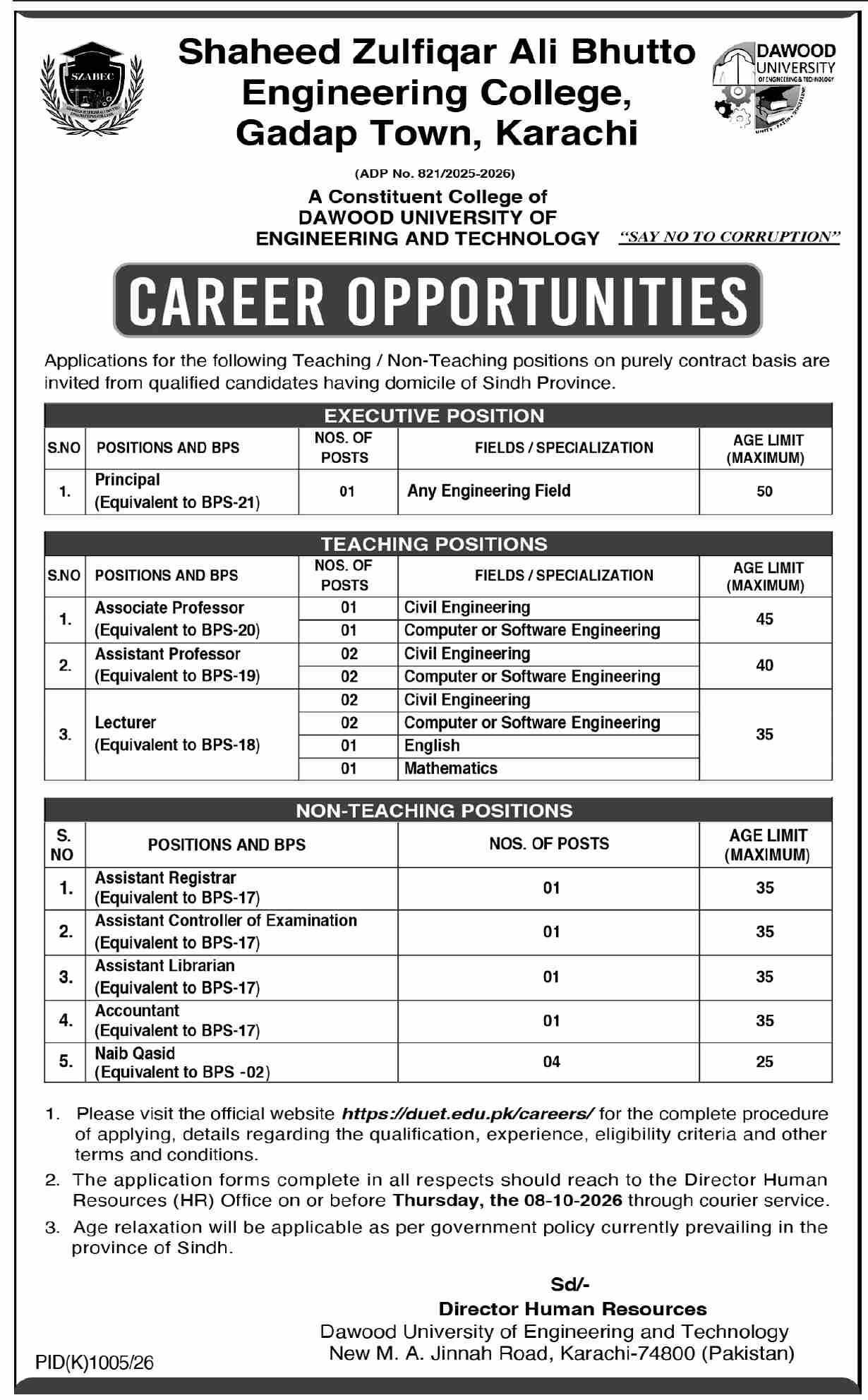 Official SZABEC Karachi Vacancy Advertisement