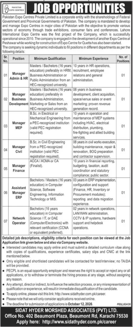 Official Pakistan Expo Centres Job Advertisement