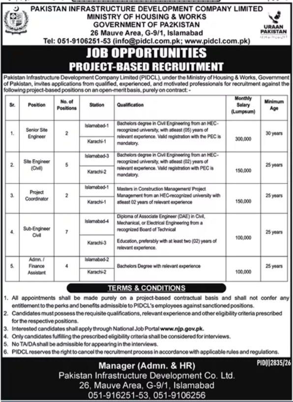 Official PIDCL Job Advertisement