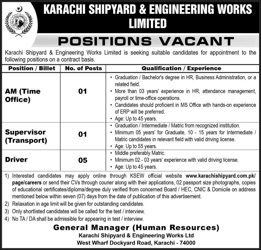 Official Karachi Shipyard Job Advertisement