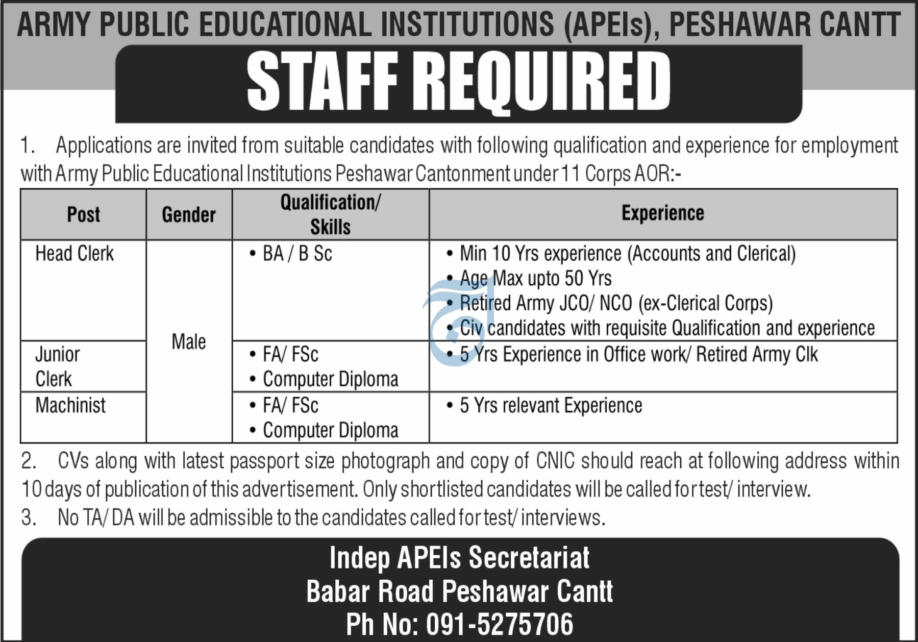 Official Army Public Educational Institutions Job Advertisement