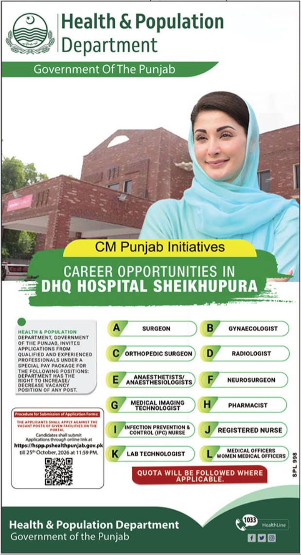 Official DHQ Hospital Sheikhupura Job Advertisement