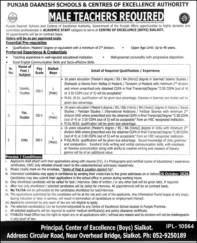 Official Punjab Danish Schools Job Advertisement