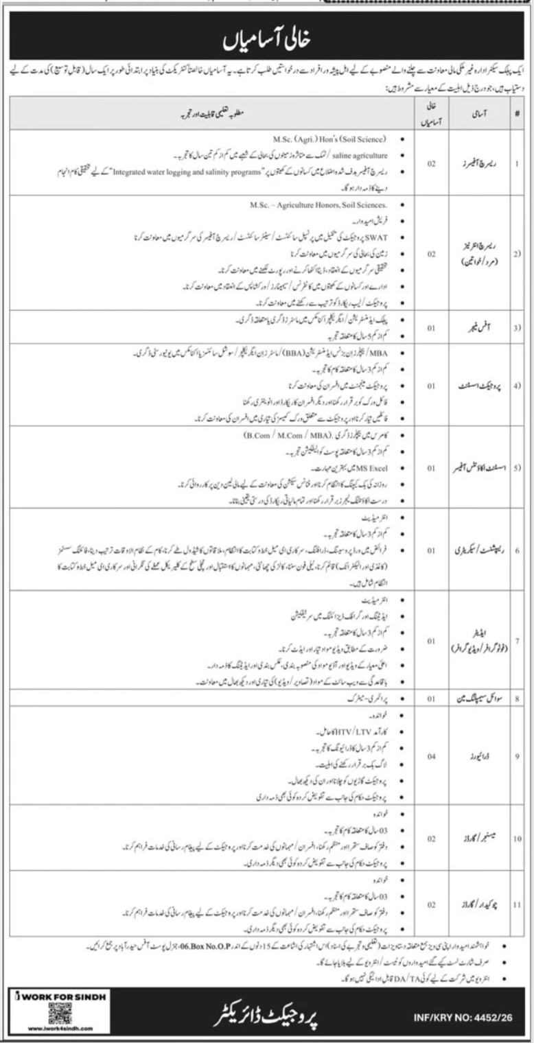Official Work for Sindh Project Job Advertisement