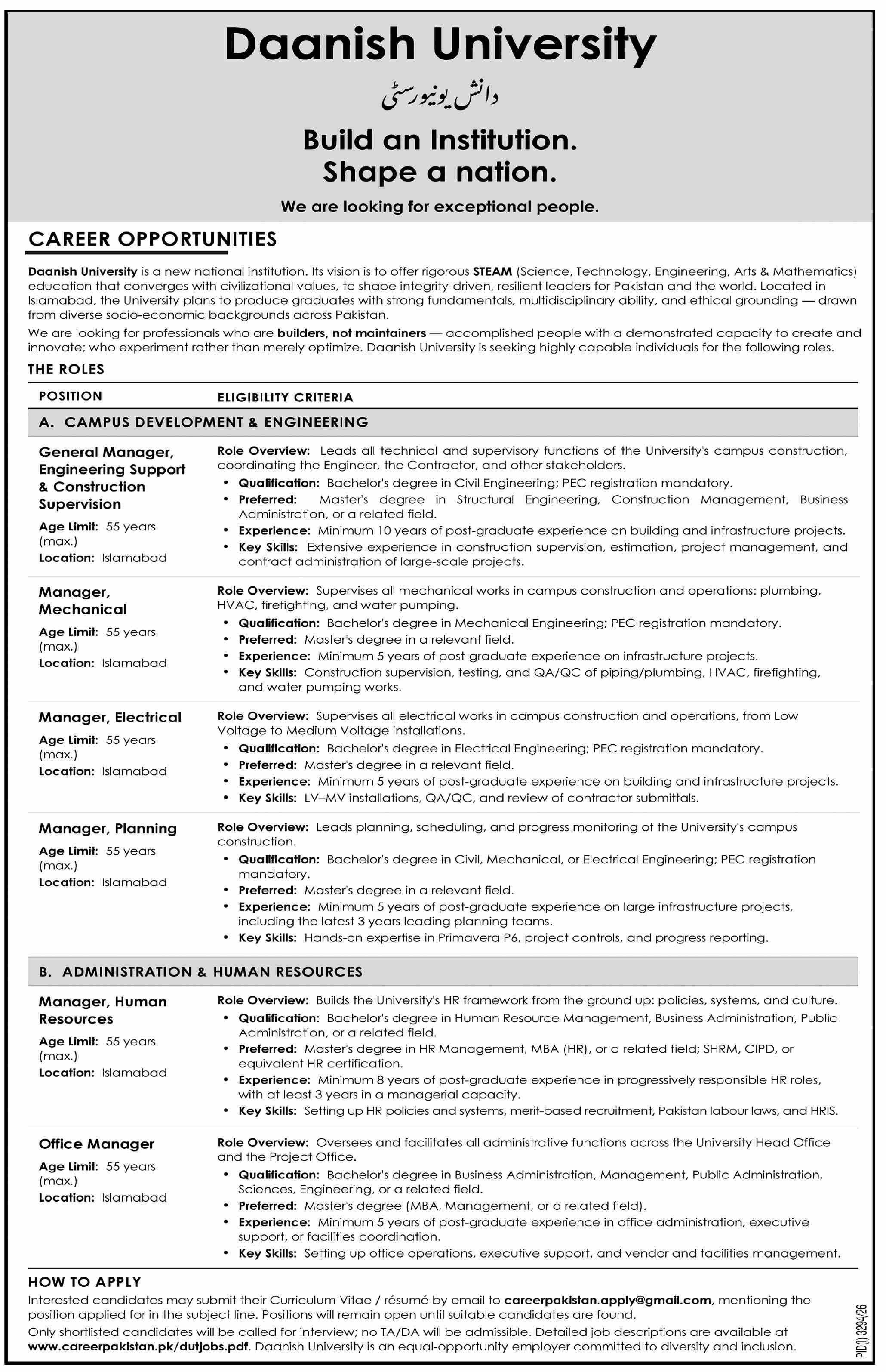 Official Daanish University Islamabad Job Advertisement