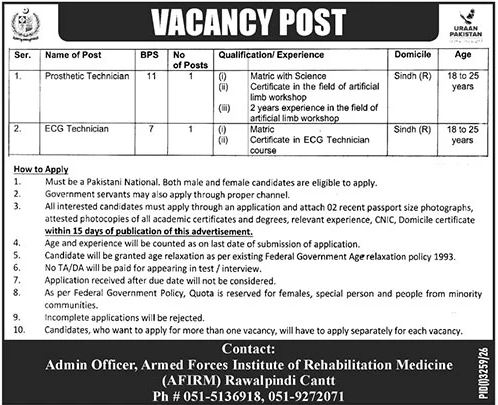 Official AFIRM Rawalpindi Job Advertisement