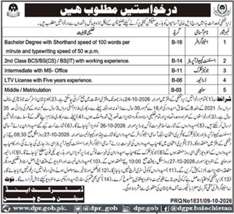 Official District and Sessions Court Chaman Job Advertisement