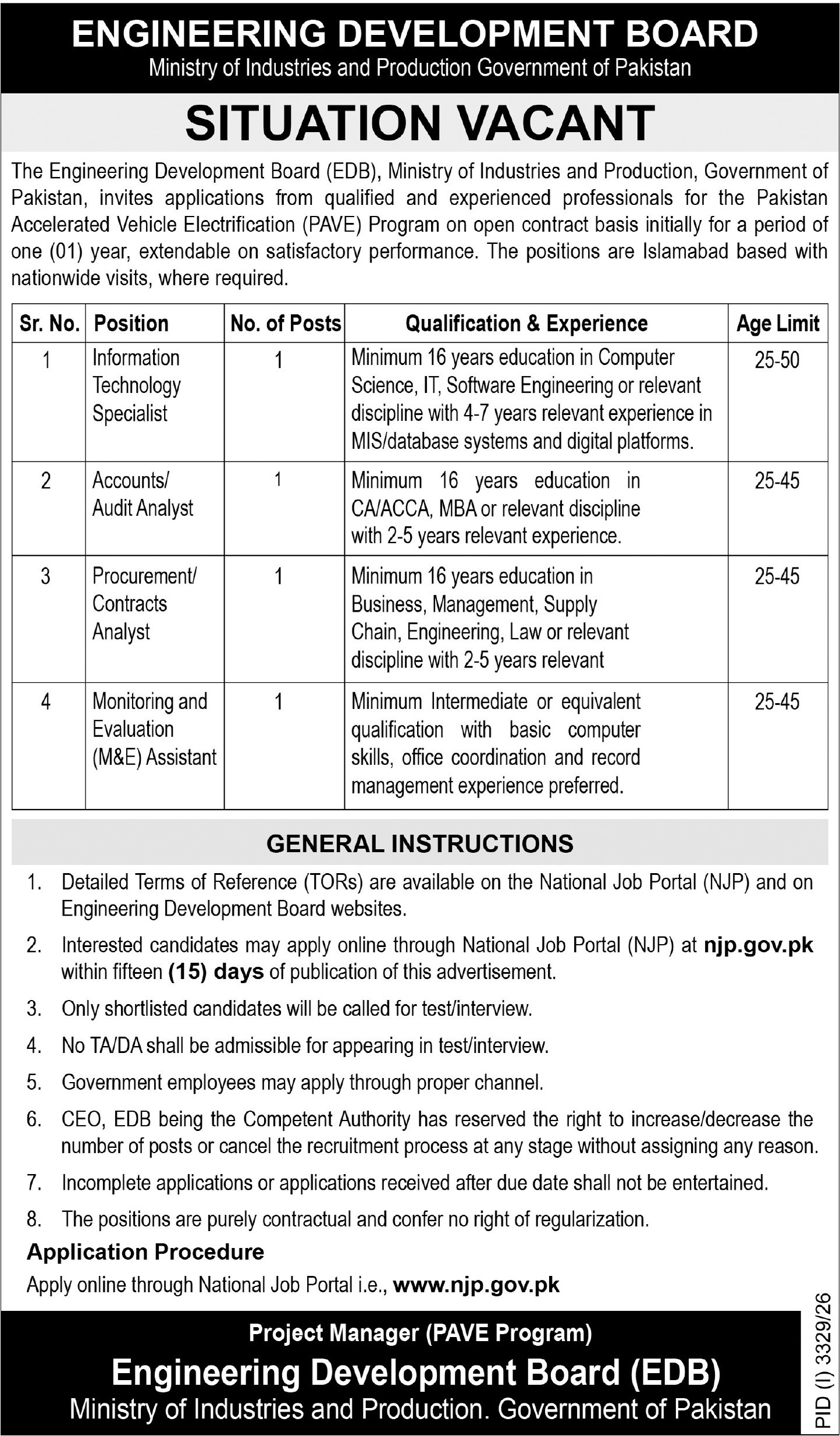 Official Engineering Development Board EDB Job Advertisement