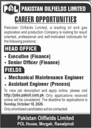Official Pakistan Oilfields Limited POL Job Advertisement