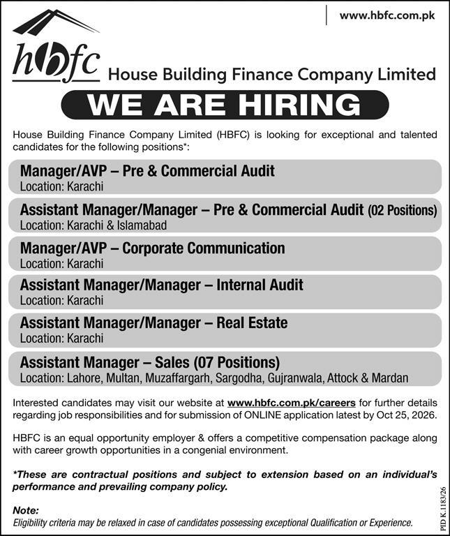 Official House Building Finance Company Limited HBFC Job Advertisement