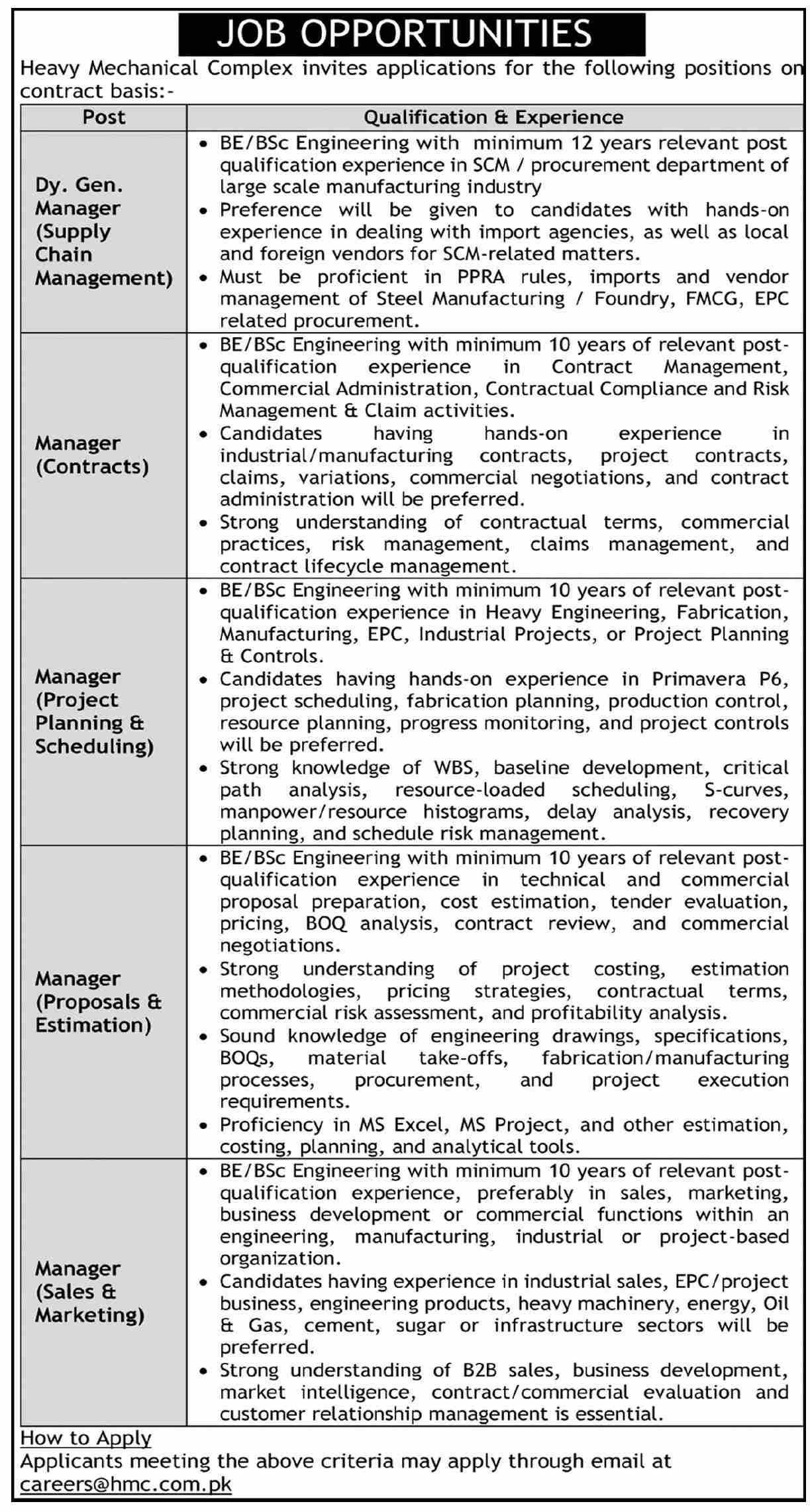 Official Heavy Mechanical Complex HMC Job Advertisement