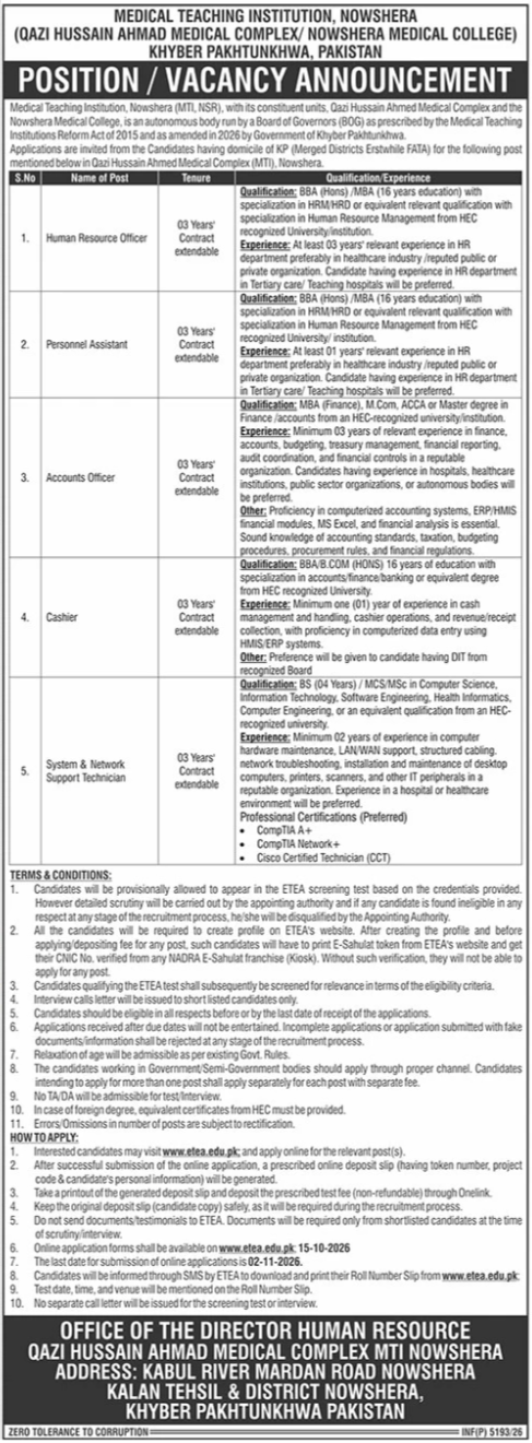 Official MTI Nowshera Job Advertisement