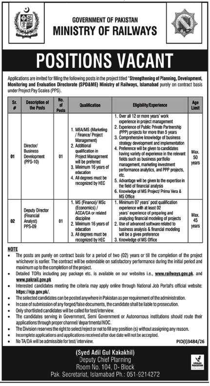 Official Ministry of Railways Job Advertisement