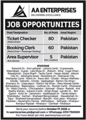 Official AA Enterprises Job Advertisement 2026