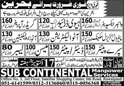 Bahrain Technical Heavy Driver Mechanic Painter Mason Labor Jobs 2026